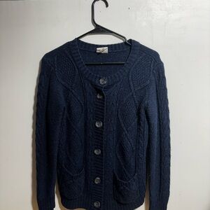 Dark Blue Cable Knit Women's Cardigan Sweater